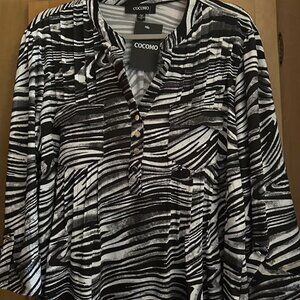 NWT Cocomo Black/White Zebra Pleated Top XL